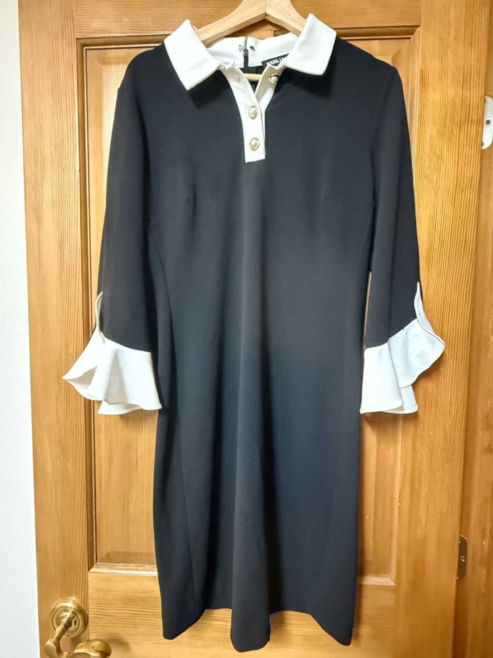 Karl Lagerfeld Black Dress with White Collar and Cuff Accents